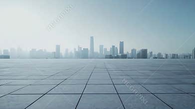 Urban skyline with an empty modern city square