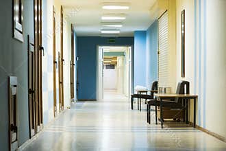 Reception in hospital with corridor