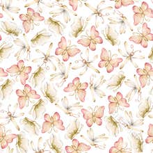 Cute Butterfly Dragonfly Watercolor hand painted summer pastel minimalistic seamless pattern on white background