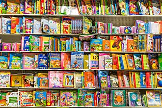 Children Books On Library Shelf