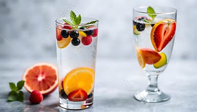 Refreshing fruit infused water drinks with berries citrus and mint perfect for hydration