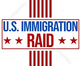U.S. Immigration raid concept stamp style background design. United States of America, immigration, patriotic, stars