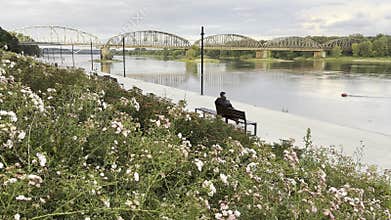 Picturesque panorama of the Vistula River with bridges