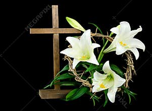 Easter cross and lilies