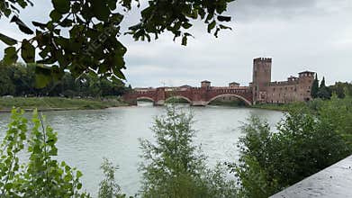 Castelvecchio bridge over adige river in Verona, Italy