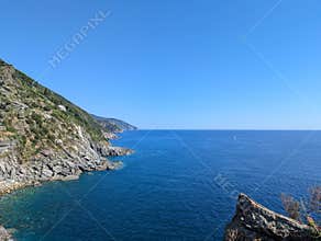 Italian riviera, coast with crystal clear waters in Cinque Terre