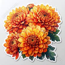Vibrant Orange Chrysanthemum Bouquet Sticker Illustration