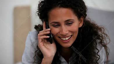 Lively woman having a happy discussion