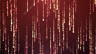 Golden glowing bokeh rain background with falling light particles and abstract festive sparkle drops