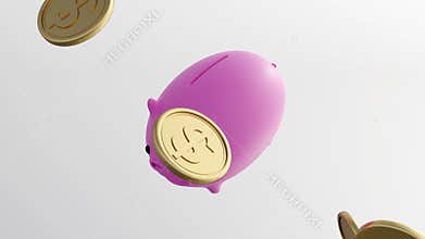 A row of pink piggy banks surrounded by gold coins