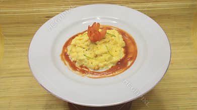A plate of delicious omelette. Restaurant omelette dish