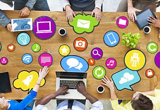 Diverse People Connecting With Social Media