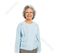 Cheerful Old Casual Asian Woman
