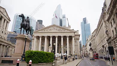 London, England - May 15, 2025: Royal Exchange building with
