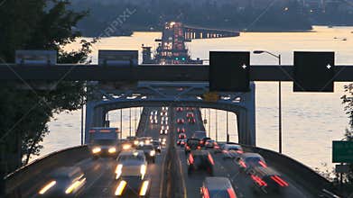 Seattle Highway 520 Traffic Time Lapse Bridge Dusk Pan