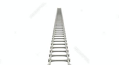 Endless railway track stretching into the horizon on a white background