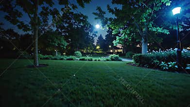 Night Illumination Transforms a Garden Into a Serene Paradise Under the Stars