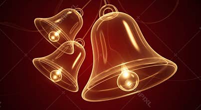 Elegant Christmas Bells with Glowing Orbs on Red Background