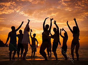 Group of people party on the beach