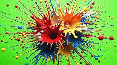 The scene depicts explode paint drop canvas effects where vibrant paint bursts scatter energetically Generative AI