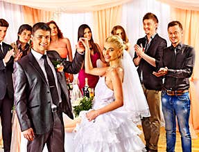 Group people at wedding dance.