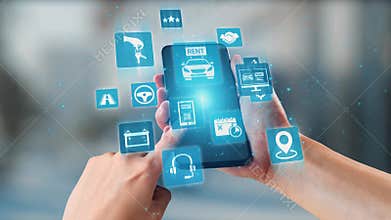 Online car rental service with digital booking and vehicle sharing icons Gist