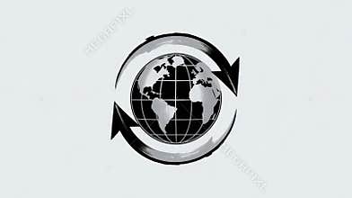 Globe Surrounded by Arrows Showing Continuous Movement and Global Cycle
