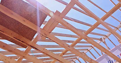 Roof framing. Wooden construction underway