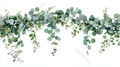 Eucalyptus Garland With Soft Green Leaves on a White Background