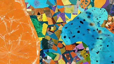 Vibrant abstract painting featuring geometric shapes and bold colors in a modern art style