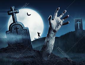 Zombie hand coming out of his grave
