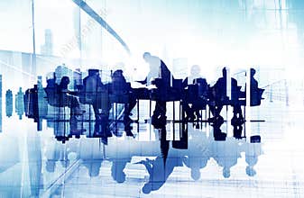 Abstract Image of Business People's Silhouettes in a Meeting