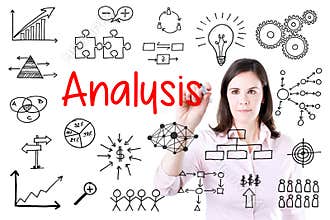Young business woman writing data analysis. Isolated on white.