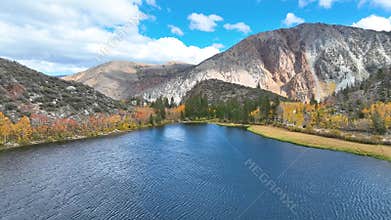 Aerial North Lake California Autumn Mountains and Forest Fly Through