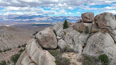 Aerial Granite Rock Formations Bishop California High Desert Flyover
