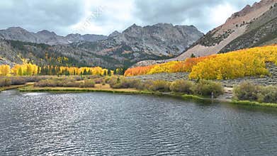 Aerial North Lake Bishop California Autumn Foliage Mountains Fly Through