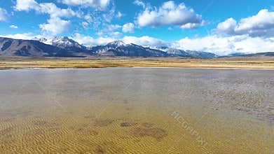Aerial Owens Valley Lake Sierra Nevada Mountains California Fly Through