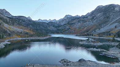 Aerial Lake Sabrina California Autumn Mountains Fly Through
