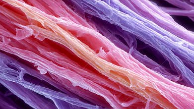 Closeup timelapse of layered muscle fibers diminishing over time illustrating severe muscle atrophy in cancer cachexia