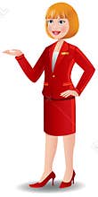 Attractive air hostess in red uniform
