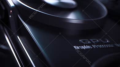 Close up GPU high-performance computer graphics card. 3d animation