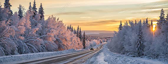 A winter road in northern Sweden