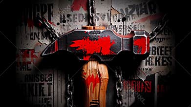 Shattered Order: A Gritty Claw Hammer Against a Backdrop of Anarchic Graffiti and Torn Protest Posters