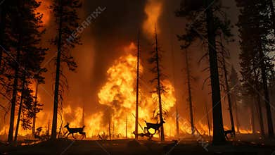 Deer Escape Wildfire - A Desperate Flight Through Burning Forest