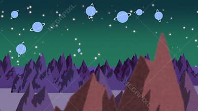 extraterrestrial mountain scene, otherworldly mountain vista with cosmic elements