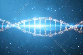 A Digital Display Shows Advanced Genetic Editing Tools Around a DNA Structure