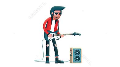 Guitar player playing solo on an electric guitar with a combo amp