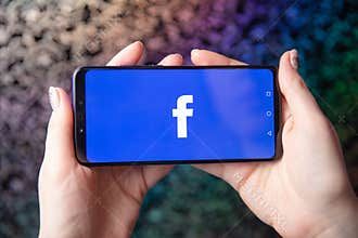 Tula, Russia - November 28, 2018: Facebook social media app logo on log-in, sign-up registration page on mobile app