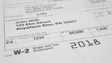 Tax document for the IRS W-2 Tax form