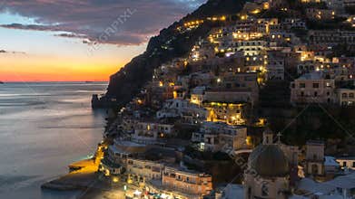 Positano, beautiful Mediterranean village on Amalfi Coast. Italy, timelaps